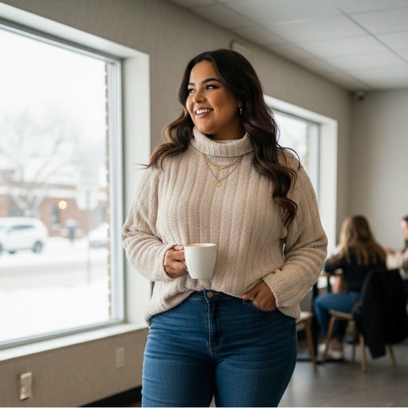 Jessica Cream Chenille Cowl Neck Sweater Size 18 - Picture 1 of 9